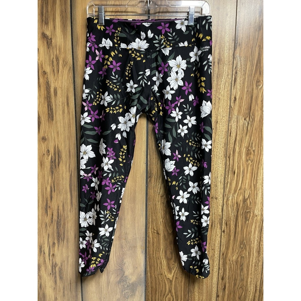 Calvin Klein Performance Exercise Yoga Pants Womens Large Leggings Floral Black